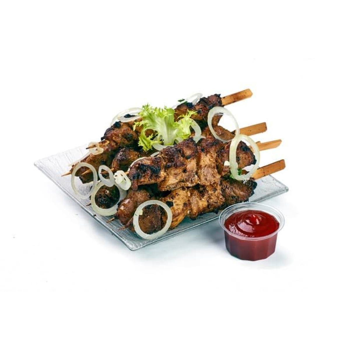Мини-шашлычок из свиного ошейка на бамбуковой шпажке